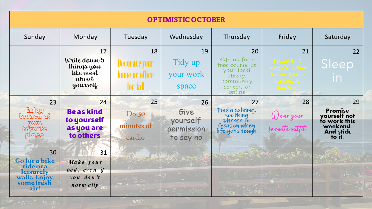 Self care calendar